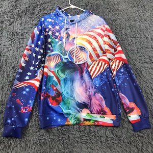 Laidipas Yorkie w/Glasses Patriotic All Over Print Hoodie Sweatshirt Size Large